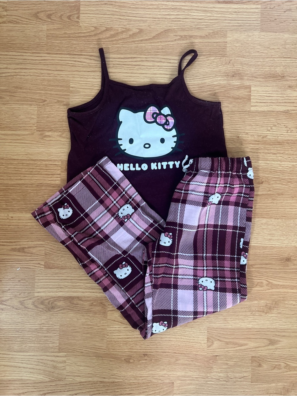 Hello Kitty Burgundy and Pink Cami Pajama Set